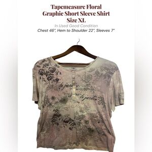 Tapemeasure Floral Graphic Short Sleeve Top XL Cream Gray Casual Tee